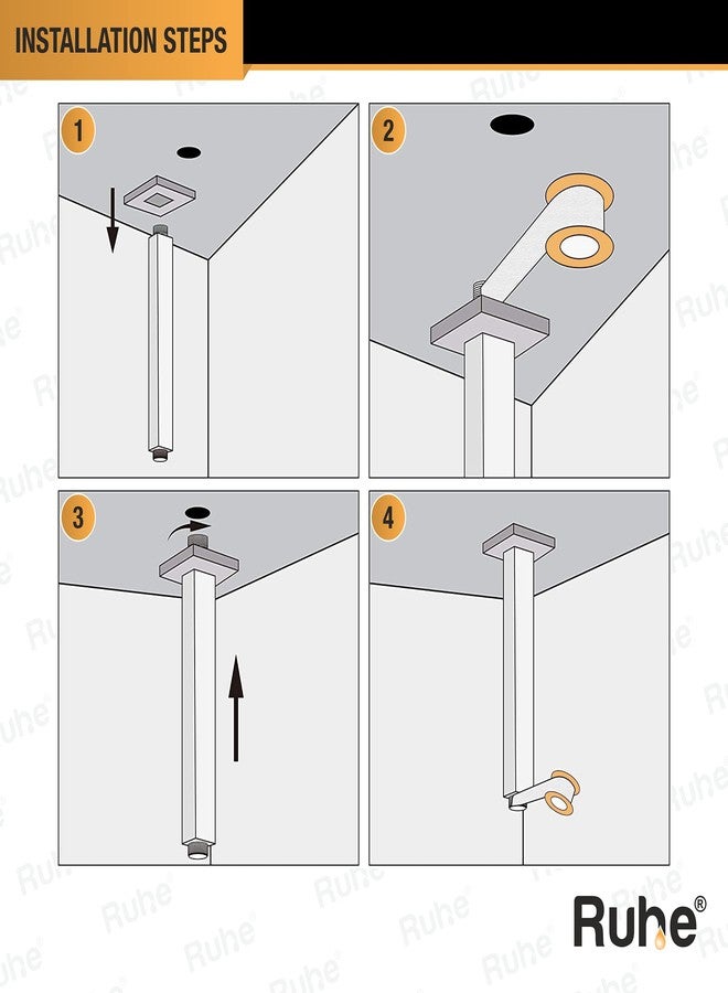 Ruhe® 8 Inches Premium Grade Stainless Steel Ceiling Square Shower Arm (Chrome Finish) - Image 4